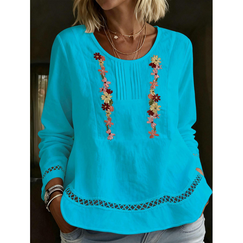 Stylish Minimalist Casual Womens Long Sleeve Top - Blue, 2XL