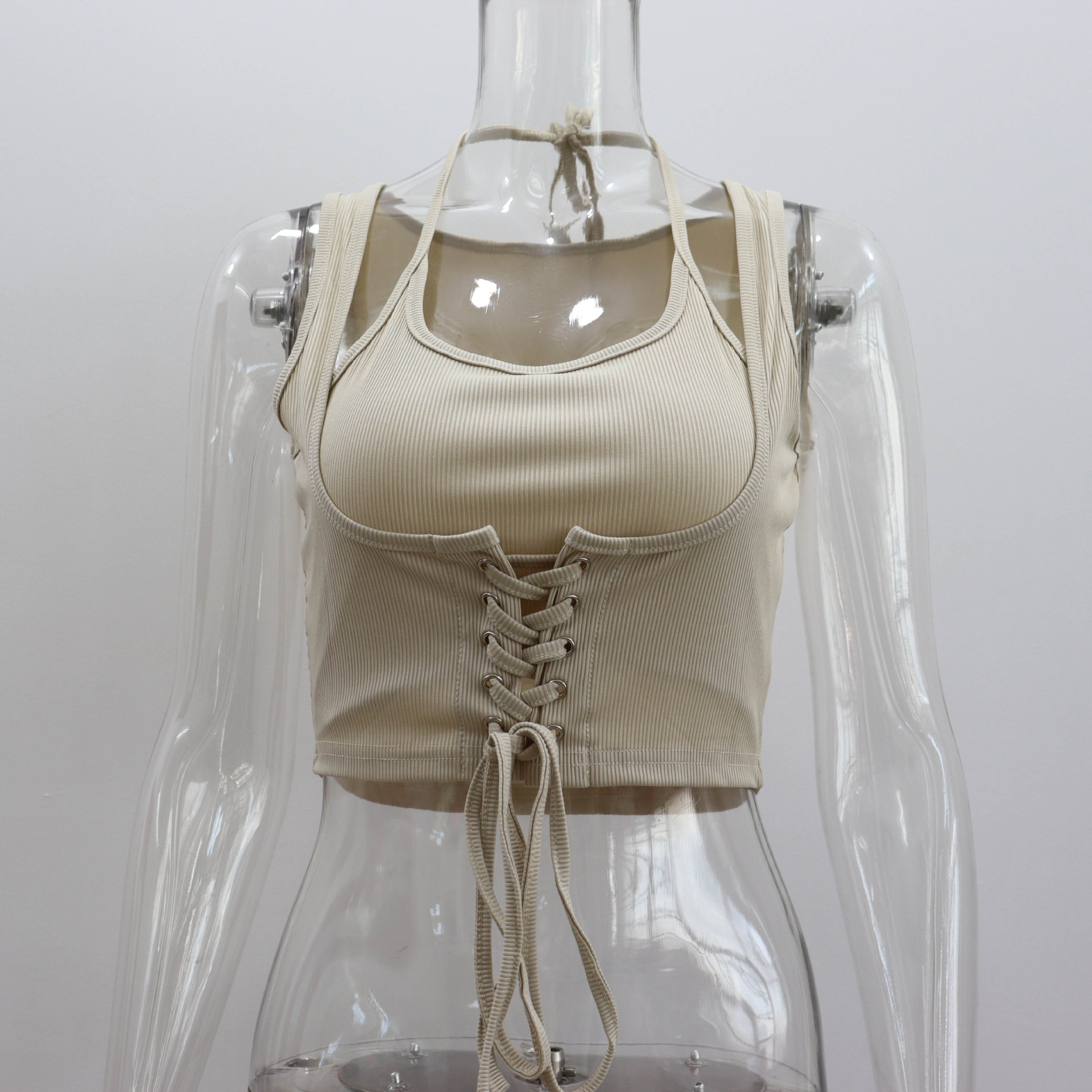 Ladies Sleeveless Tie-up Top - Khaki, S