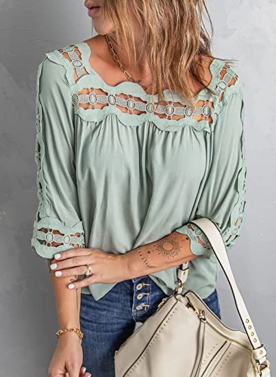 Female Lace Stitching Loose Leisure Five - Point Sleeve - Green, 3XL