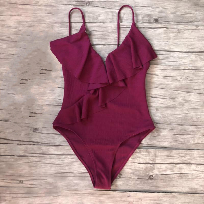 Ruffled one-piece swimsuit - Wine Red, S