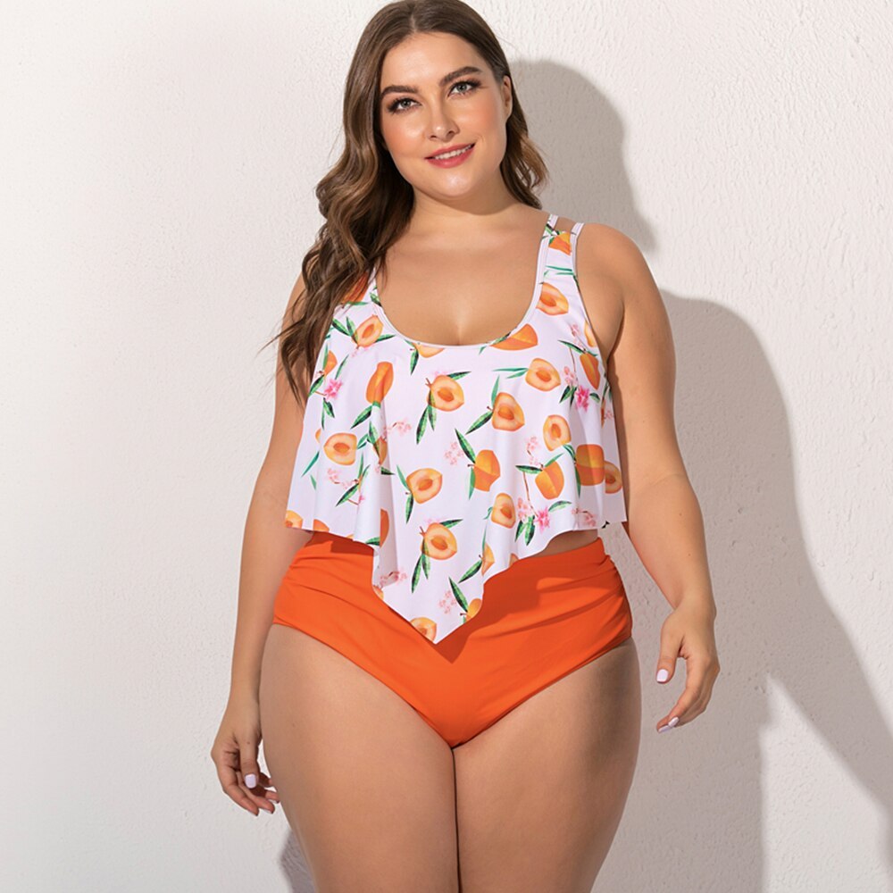 Fat woman plus fat split swimsuit - Orange, XXL