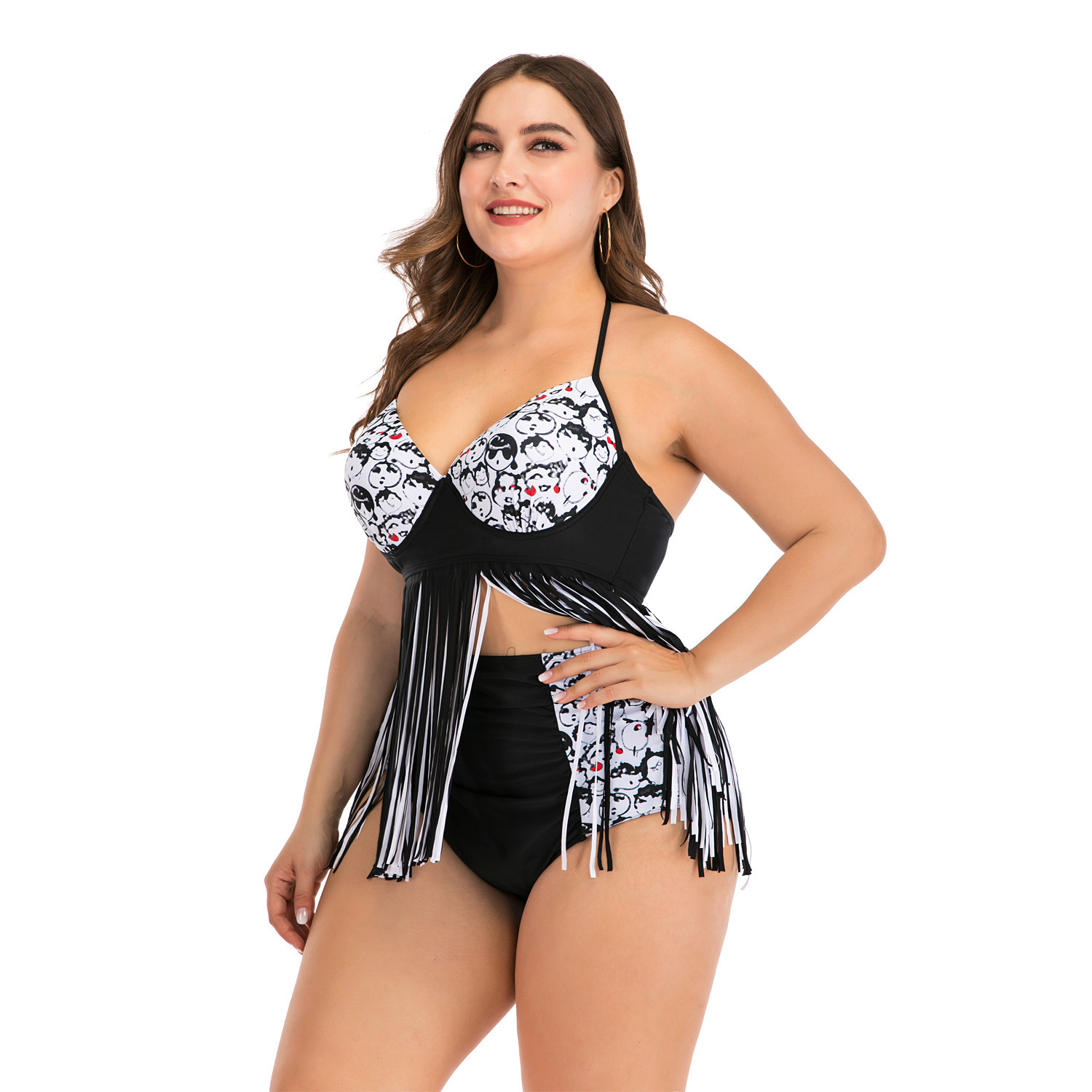 Split to increase fat woman swimsuit - Black, L