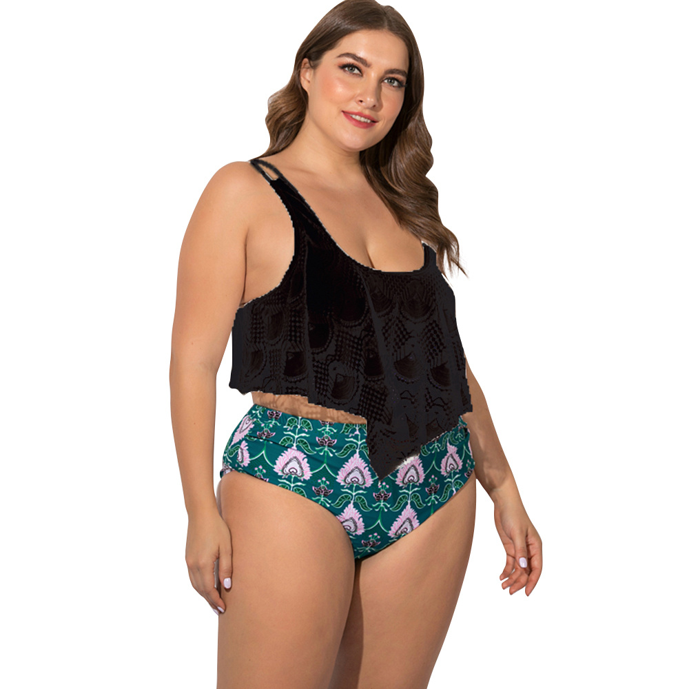Fat woman plus fat split swimsuit - Black, 5XL