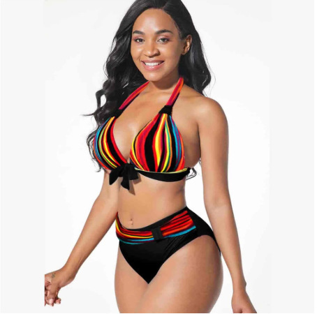 Digital Printed Swimsuit Split Bikini Swimsuit - Red, L