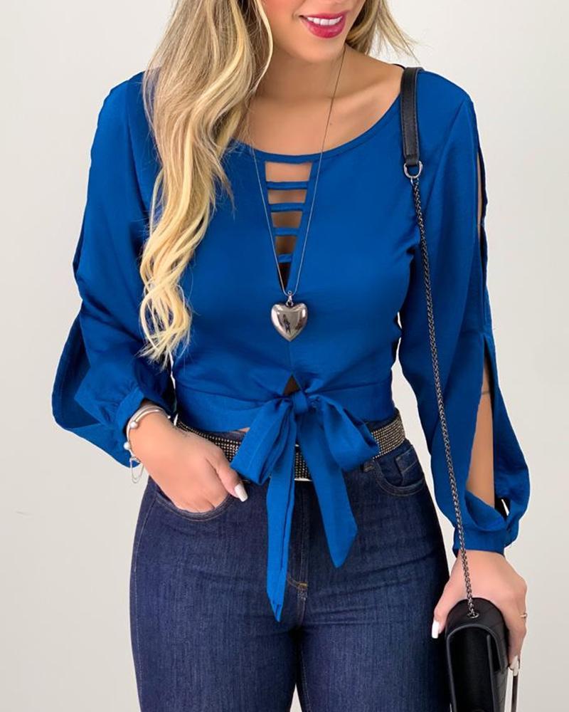 Foreign Trade E-Commerce Amazon Wish Cross-Border Women's Hollow Lace-up Top - Blue, M