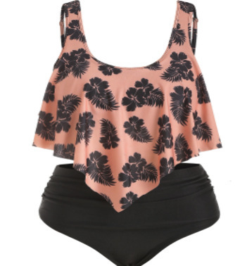 Fat woman plus fat split swimsuit - Orange black, XXL