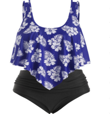 Fat woman plus fat split swimsuit - Navy blue, L