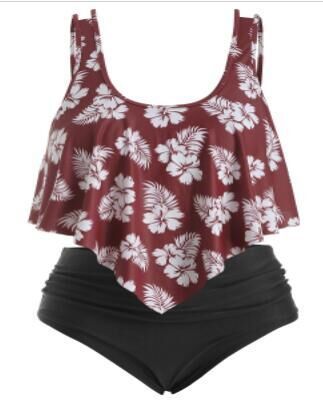 Fat woman plus fat split swimsuit - Coffee, L
