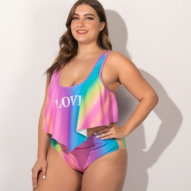 Fat woman plus fat split swimsuit - LOVE, 5XL