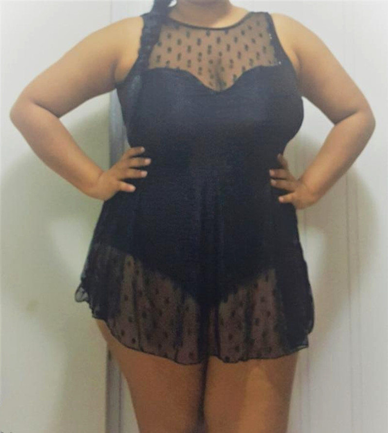 Mesh Sexy Ladies Plus Size Swimsuit - Black, XL