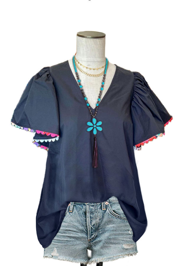 Fashionable V-neck Short-sleeve Shirt Top For Women - XJY2509, XXL