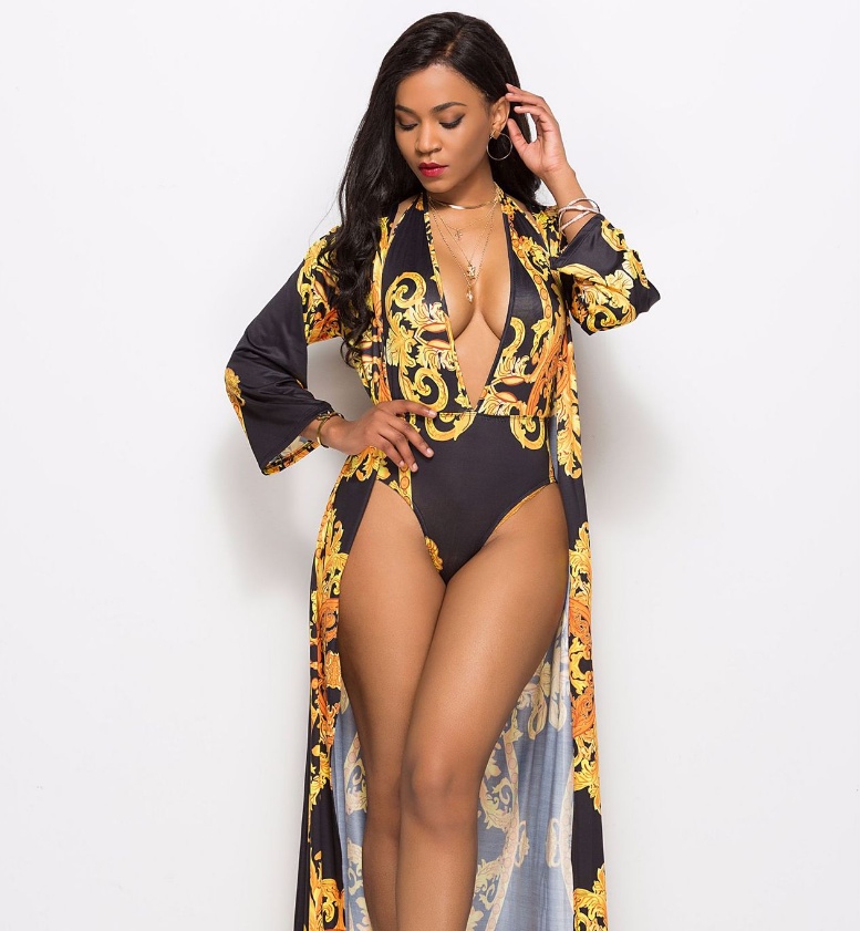 Printed cloak bikini - Black, M