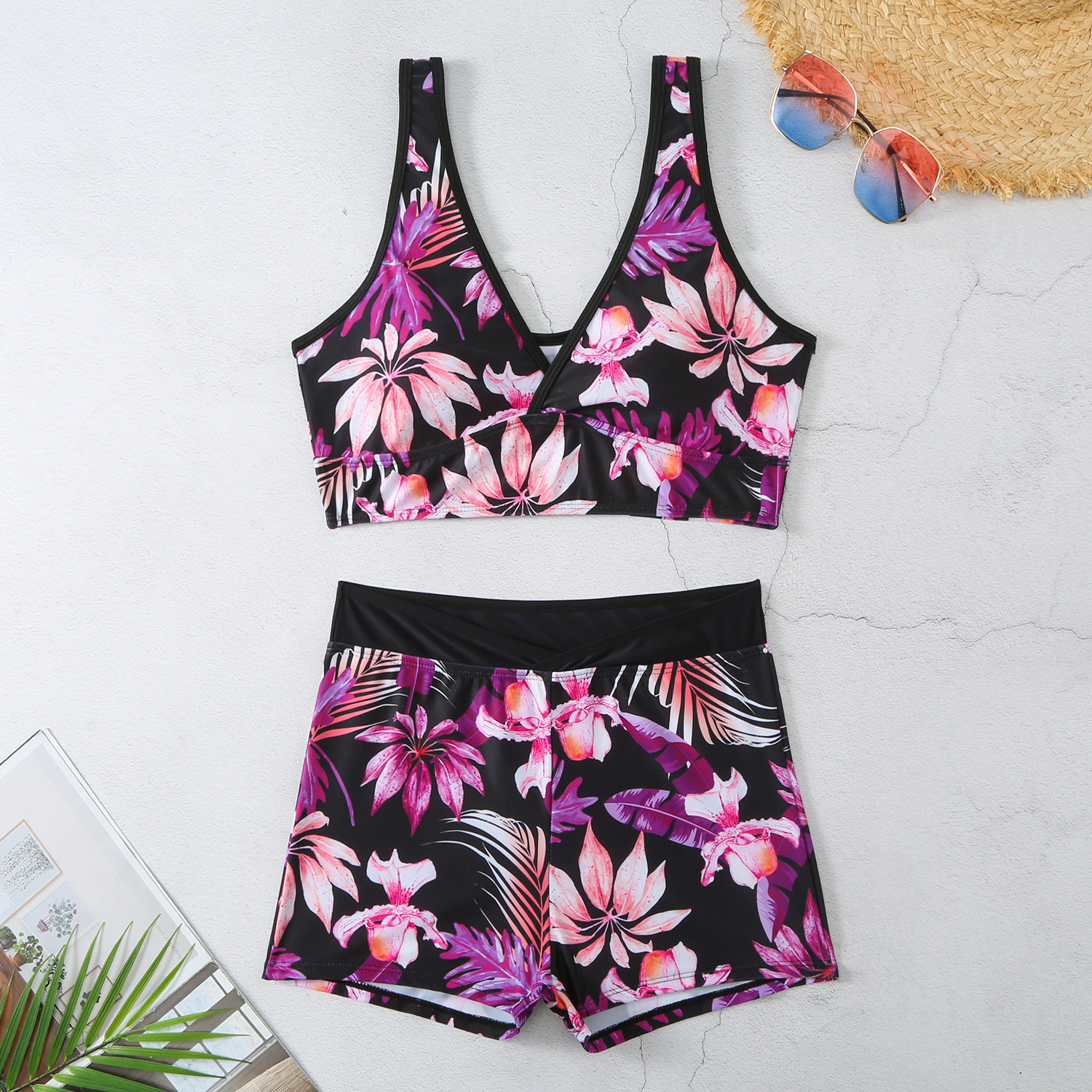 Two-piece Swimsuit Printed Boxer Multi-color Swimsuit - 4 Style, XL
