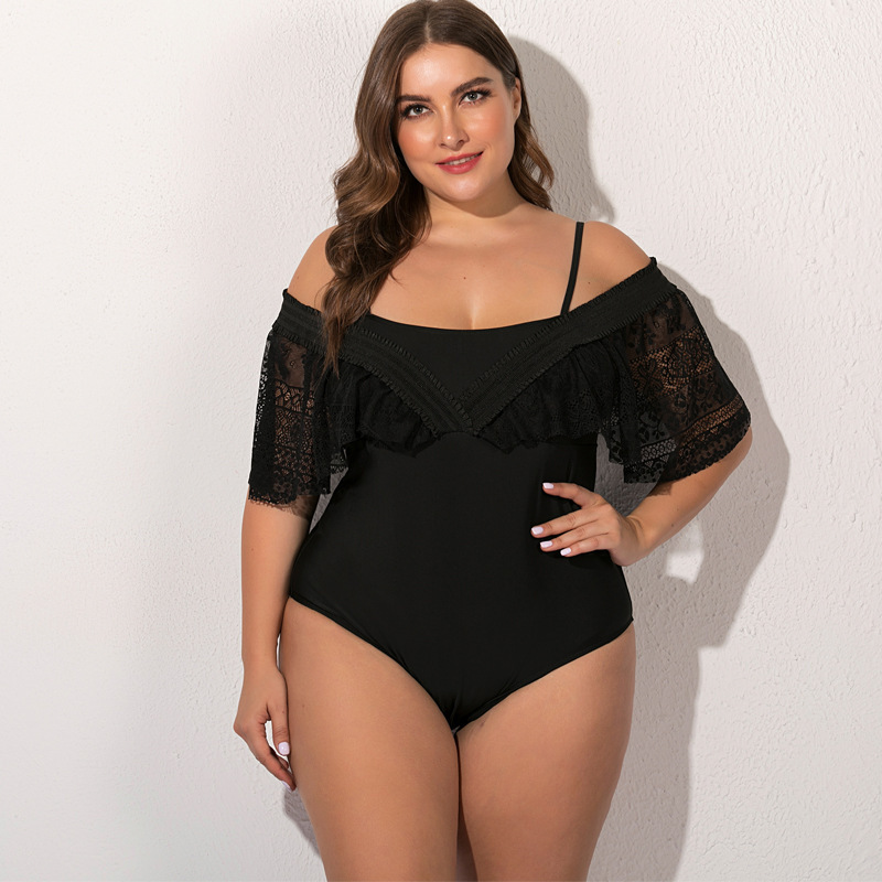 Black webbing enlarged swimsuit - Black, 3XL