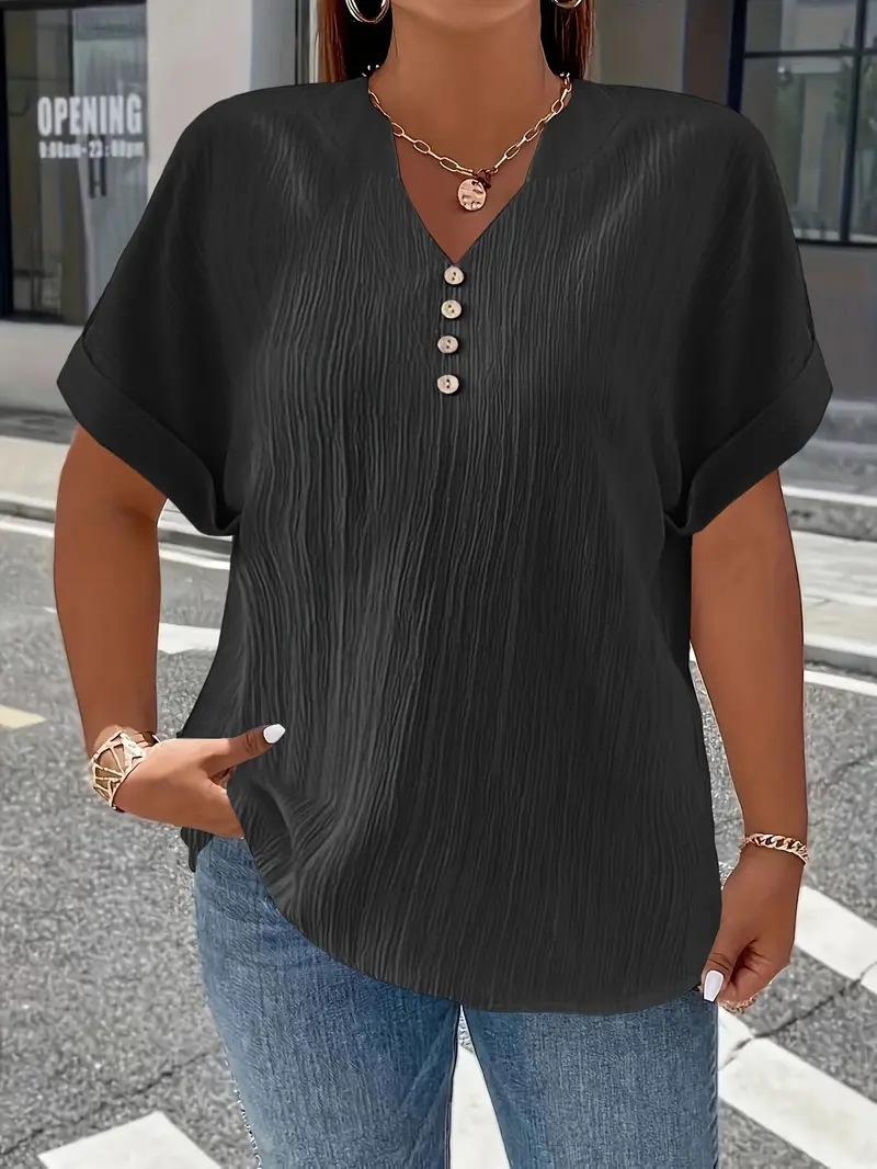 Summer Casual Women's Clothing Small V-neck Short-sleeve Top - Black, 4XL