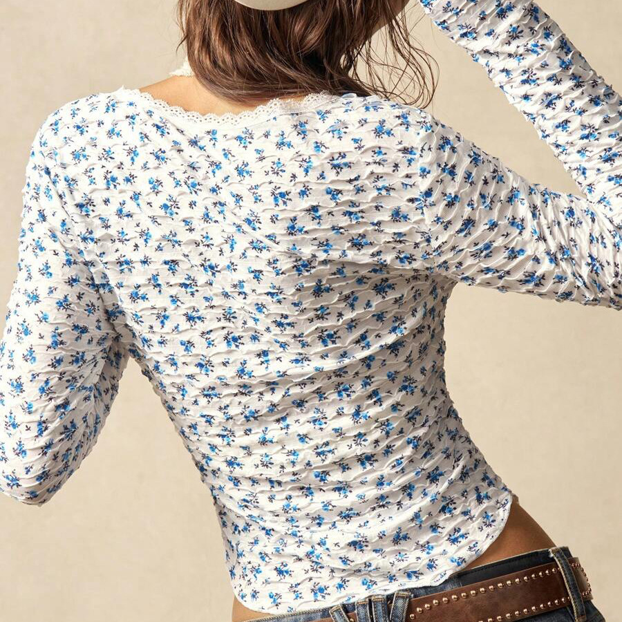 French Retro Pastoral Style Halterneck Fake Two-Piece Floral Top For Women - Image 4