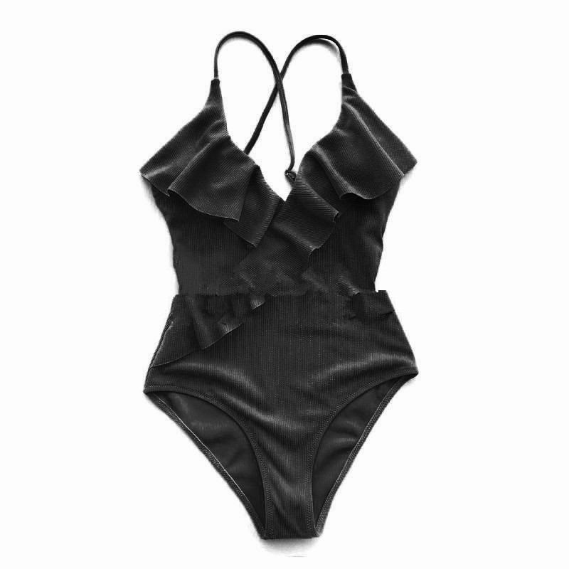 Ruffled one-piece swimsuit - Black, XL