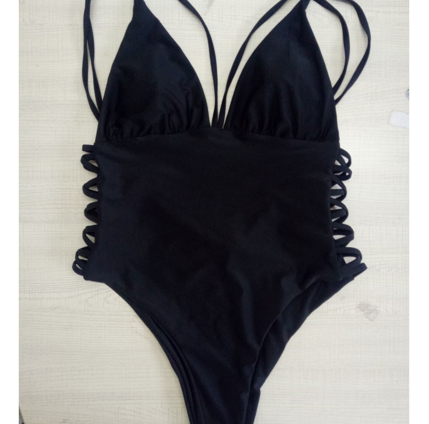 Side Laced One-Piece Swimsuit - Black, L