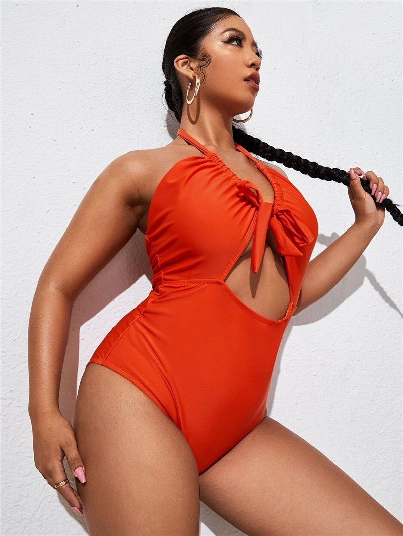Plus Size Swimsuit One Piece Green Tie Dye Print Swimwear - Orange, 3XL