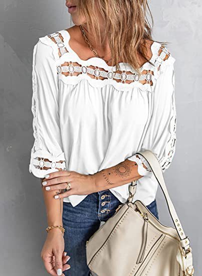Female Lace Stitching Loose Leisure Five - Point Sleeve - White, 2XL