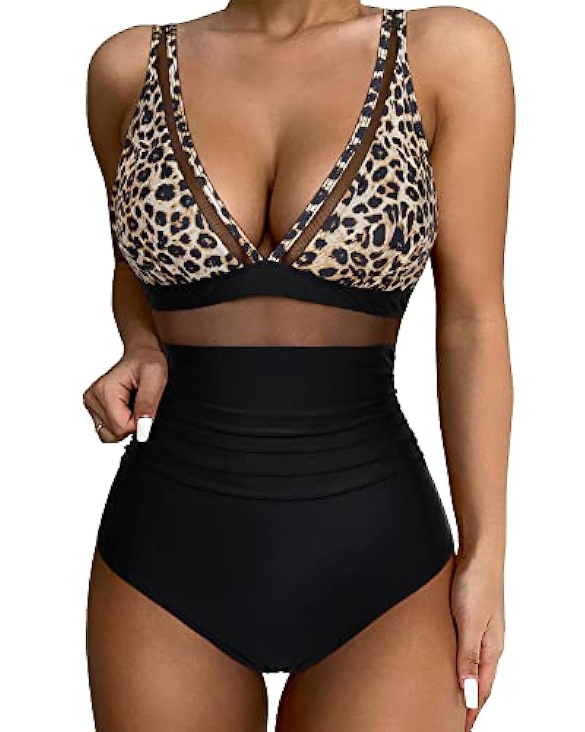 Women's High Waist One-piece Swimsuit - Black Panther Pattern, XXL