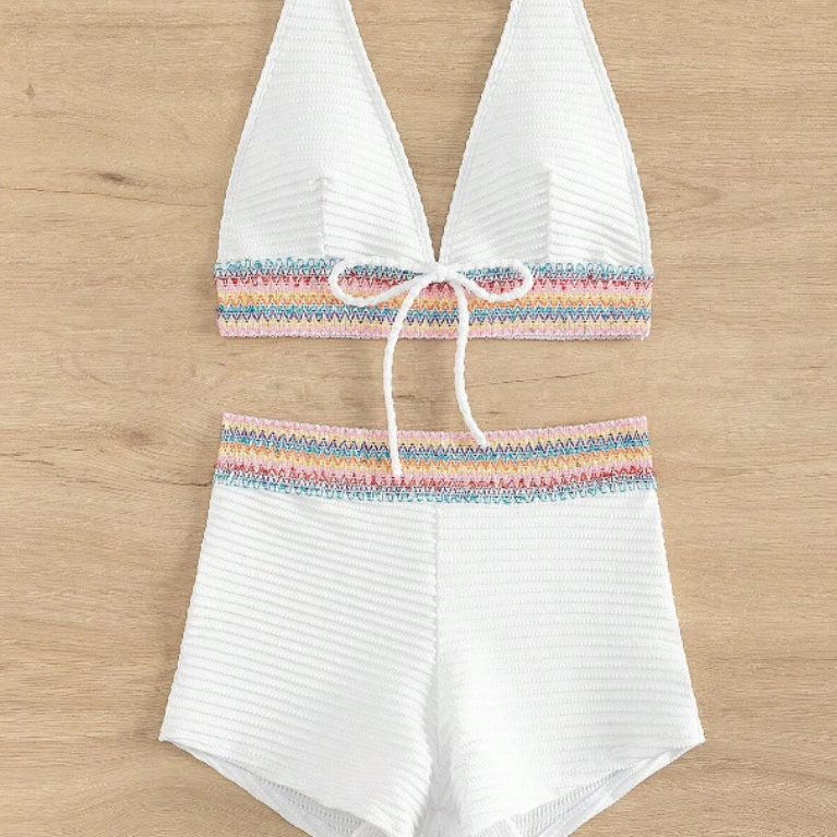 Women's Split High Waist Bikini Suit - White, M