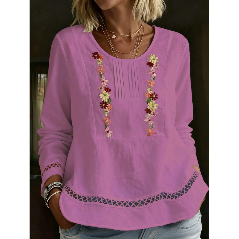 Stylish Minimalist Casual Womens Long Sleeve Top - Pink, M