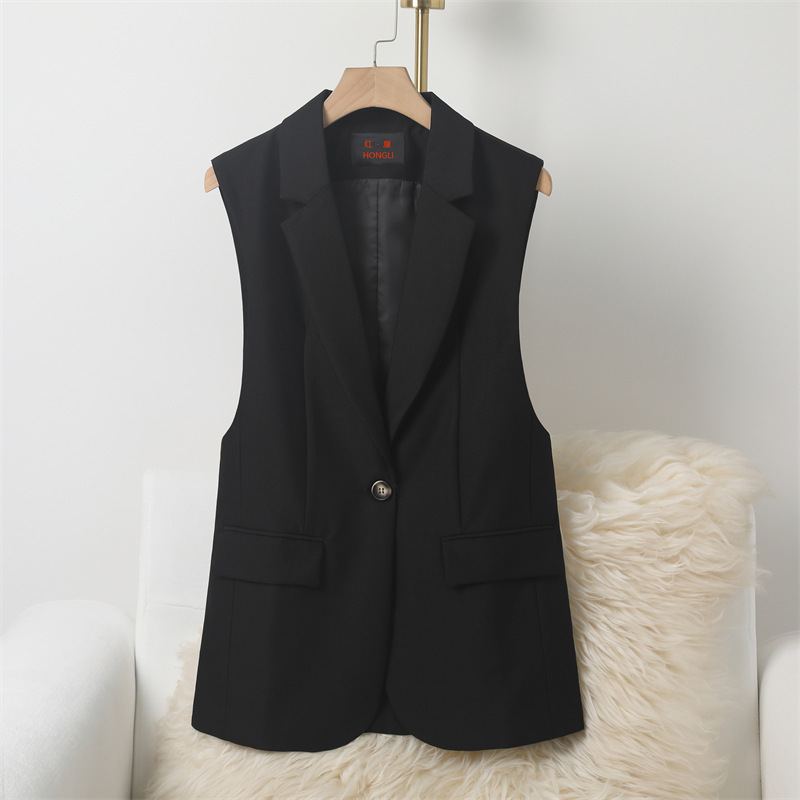 Womens Fashionable Slim-Fit Versatile Split-Panel Vest - Black, 2XL