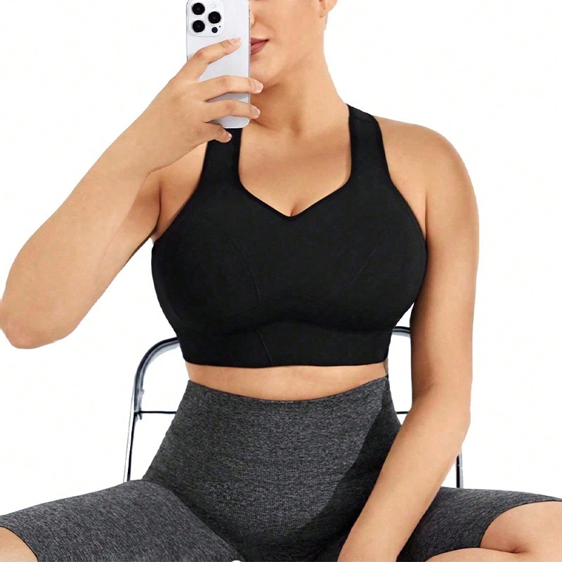 European And American Ladies Yoga Exercise Seamless Vest Shockproof Push-up Workout Underwear - Black, XXXL