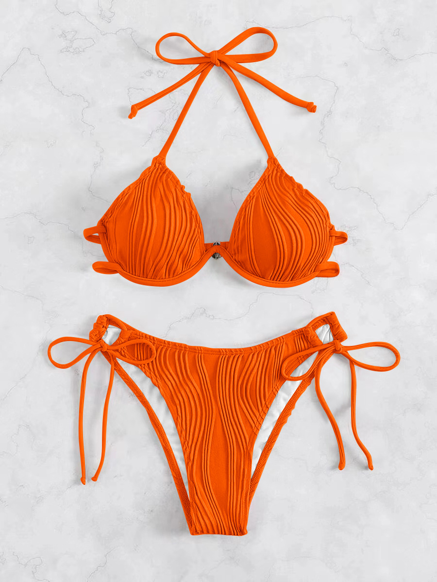 Women's Split Sexy Bikini Swimsuit With Steel Bracket - Orange, L