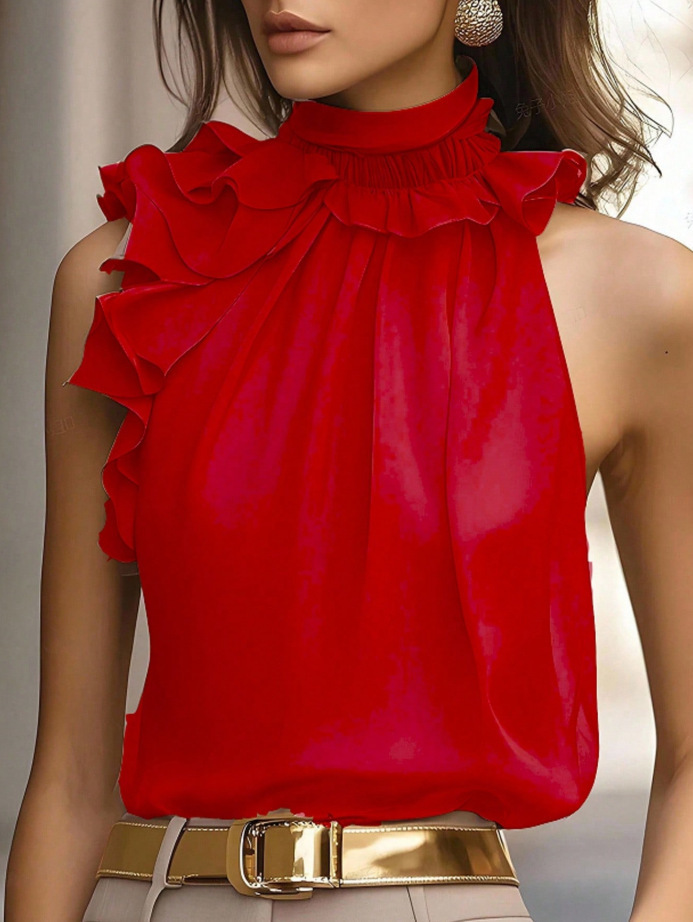 Niche Neck-hanging Sleeveless Tank Top Shirt - Red, XXL