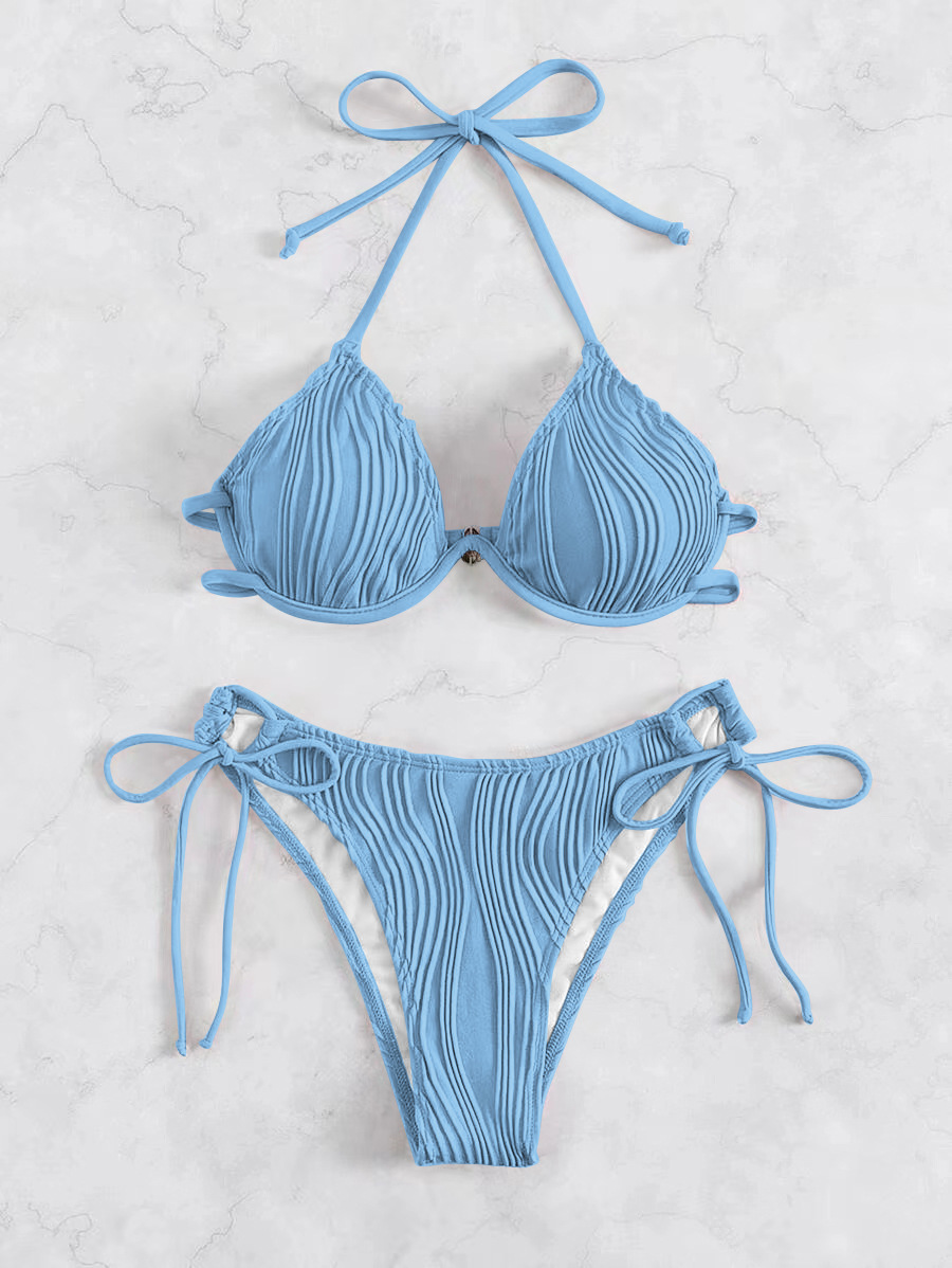 Women's Split Sexy Bikini Swimsuit With Steel Bracket - Sky Blue, M