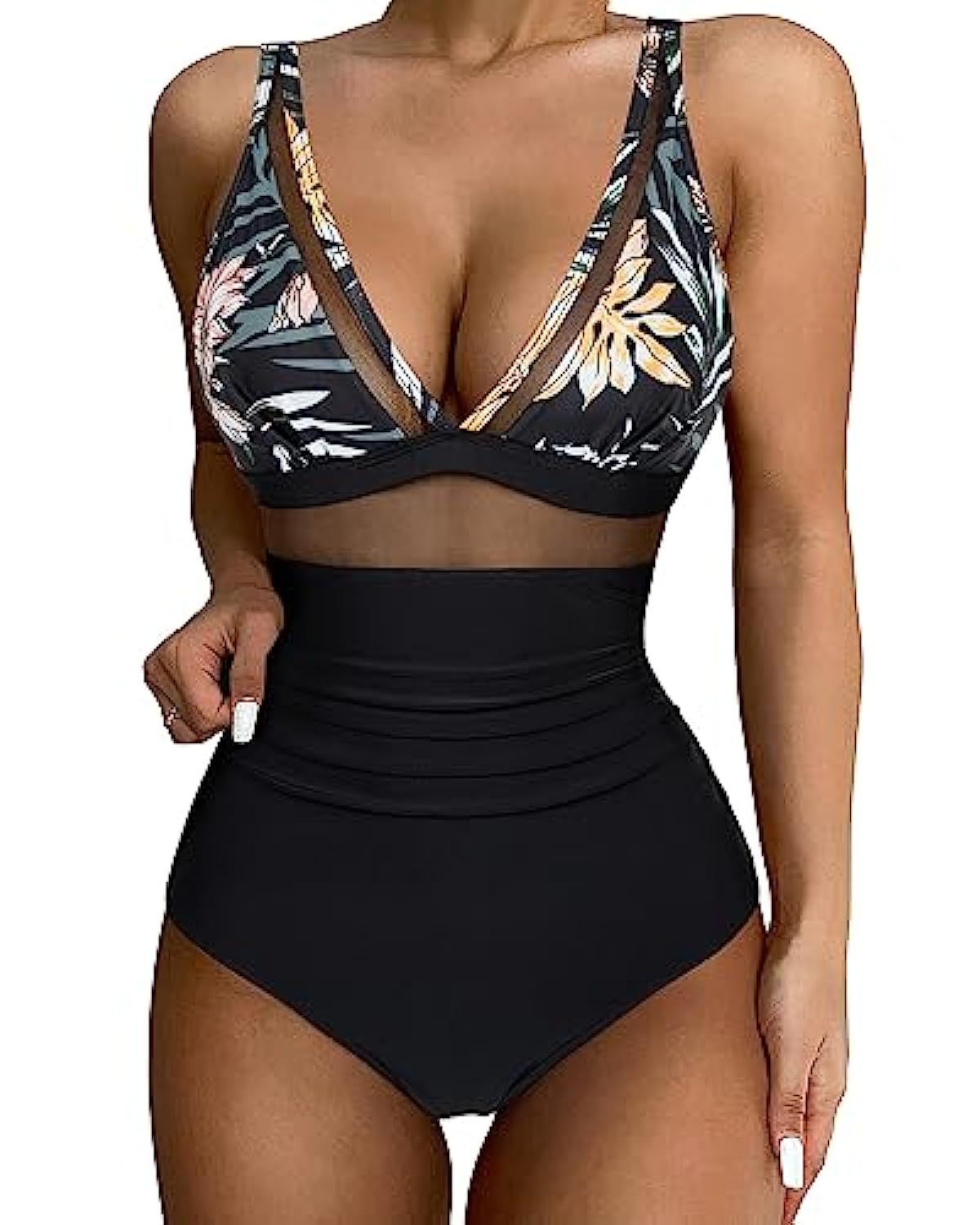Women's High Waist One-piece Swimsuit - Peach, XL