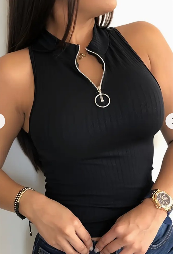 Vibrant Solid Color Zip-Up Tank Top - Sleeveless, Breathable, Comfortable, And Versatile Casual Wear For Spring And Summer - Women's Clothing For Ever