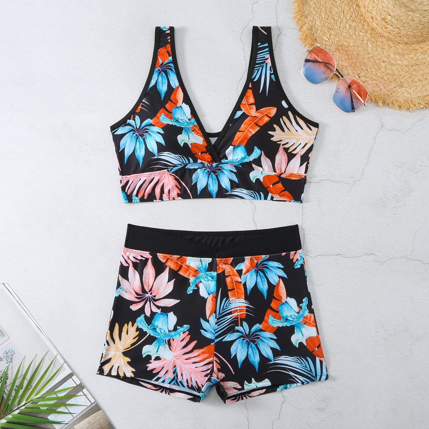 Two-piece Swimsuit Printed Boxer Multi-color Swimsuit - 7 Style, S