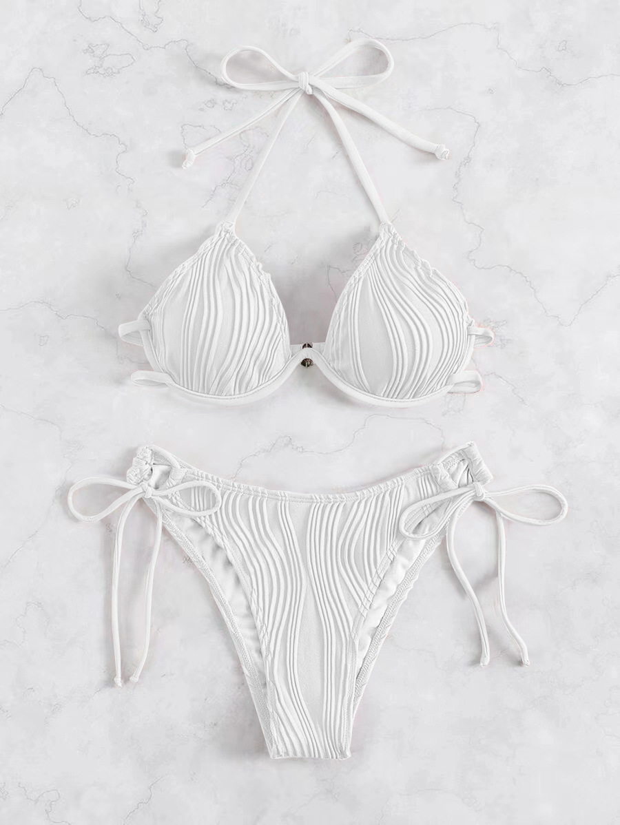 Women's Split Sexy Bikini Swimsuit With Steel Bracket - White, L