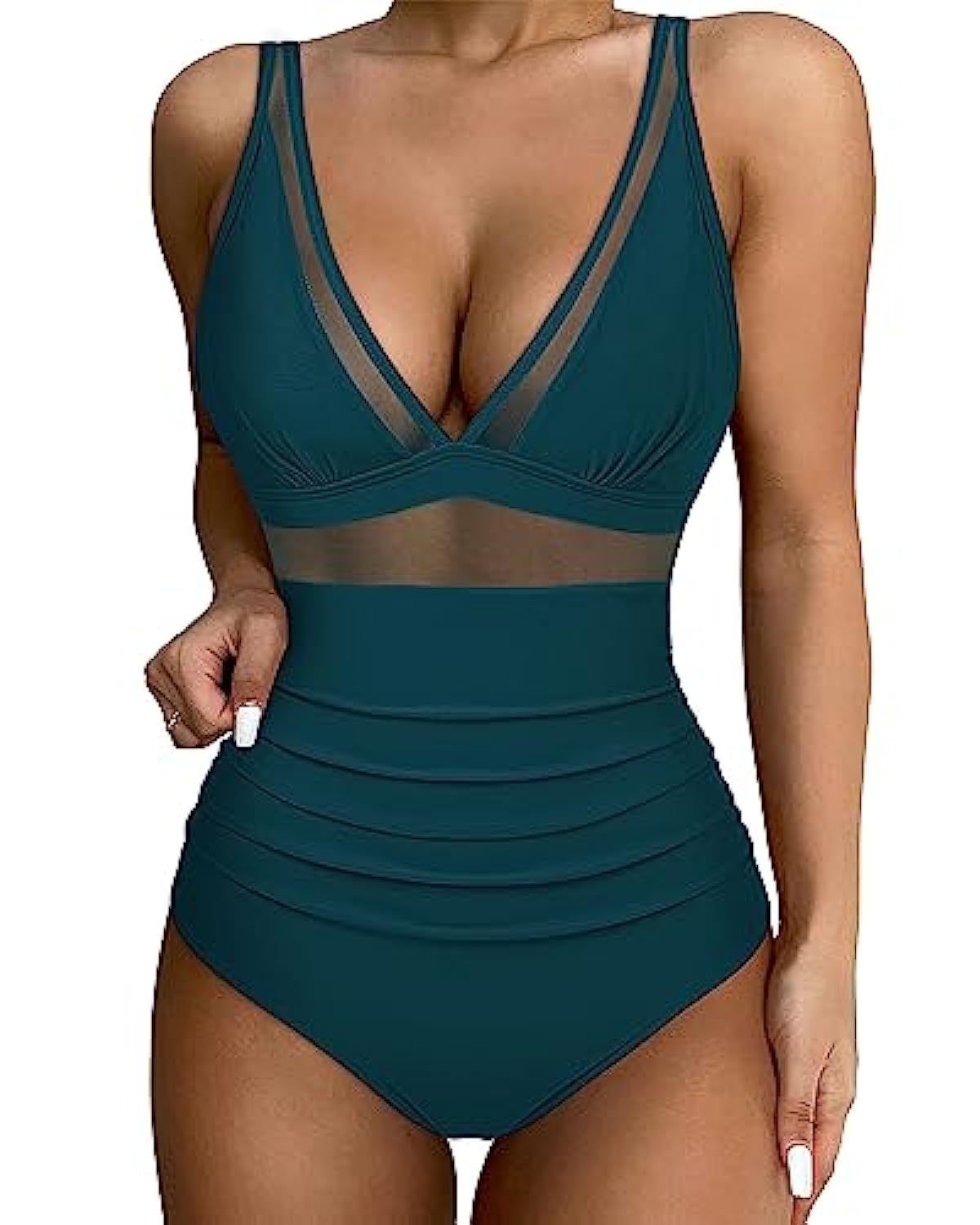 Women's High Waist One-piece Swimsuit - Peacock Blue, XL