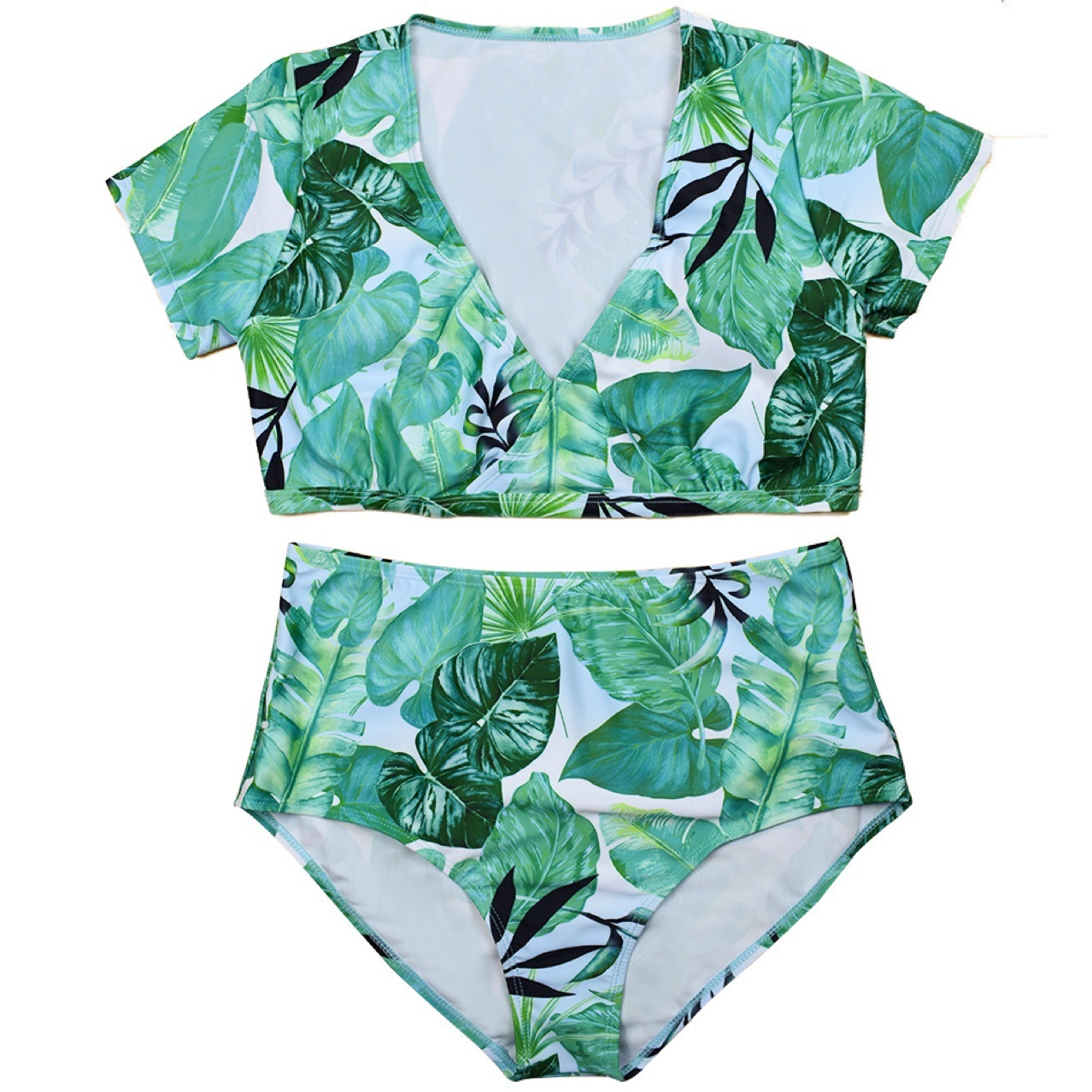 Split swimsuit veil plus size swimsuit - Photo Color, XXL
