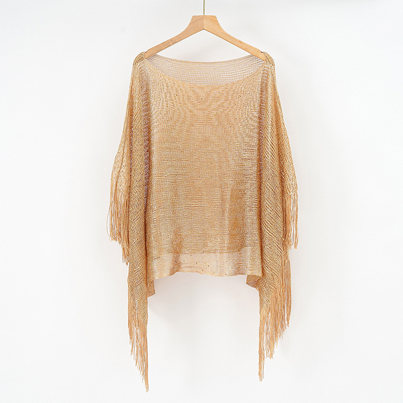 Solid Color Lace Hollow Tassel Shawl Thin - Khaki, Average Size