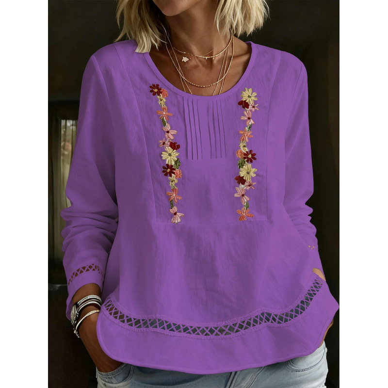 Stylish Minimalist Casual Womens Long Sleeve Top - Purple, L