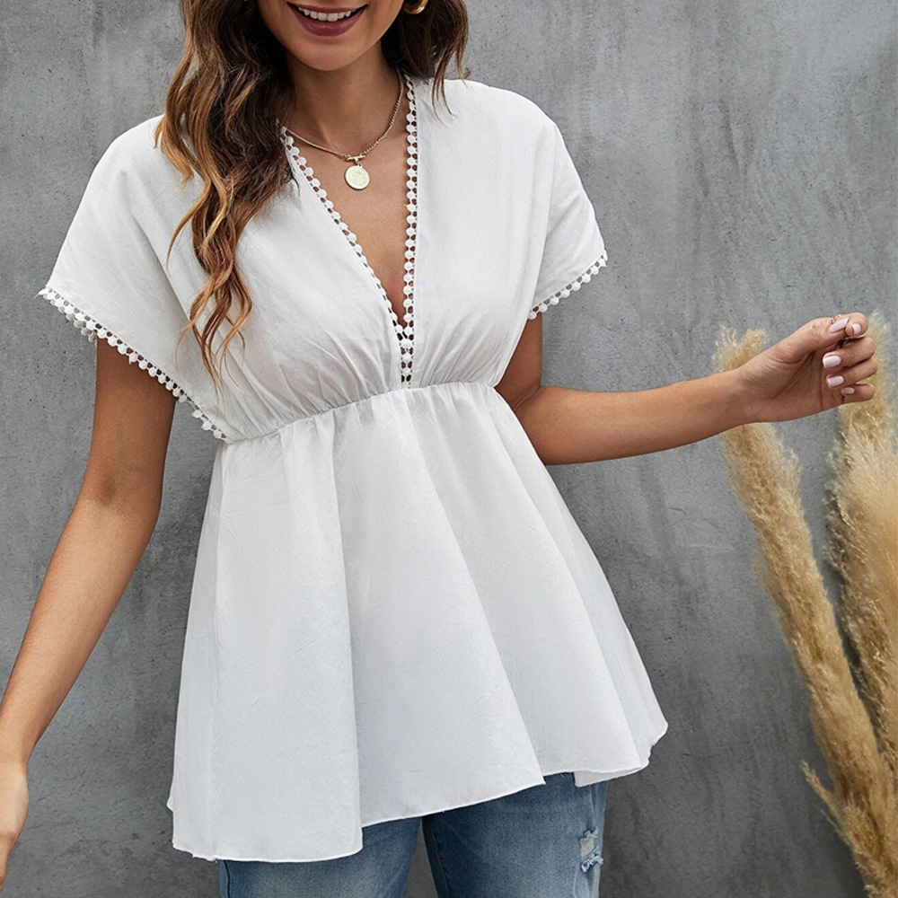 Bat Sleeves Loose Temperament Solid Color T-shirt - White, M