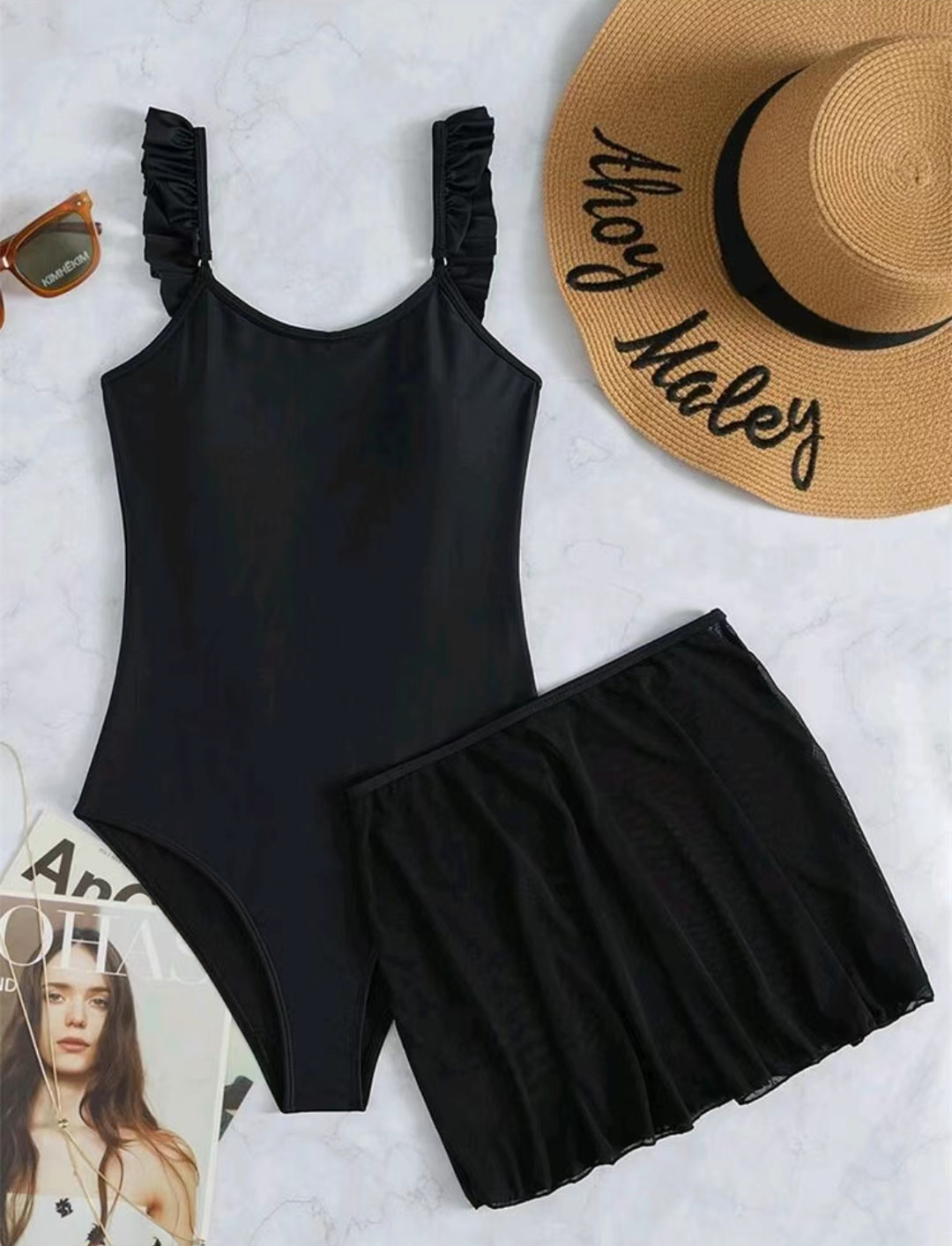 European And American Printed One-piece Bikini Swimsuit - Black, M