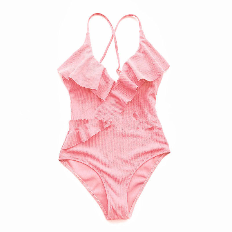 Ruffled one-piece swimsuit - Pink, XL
