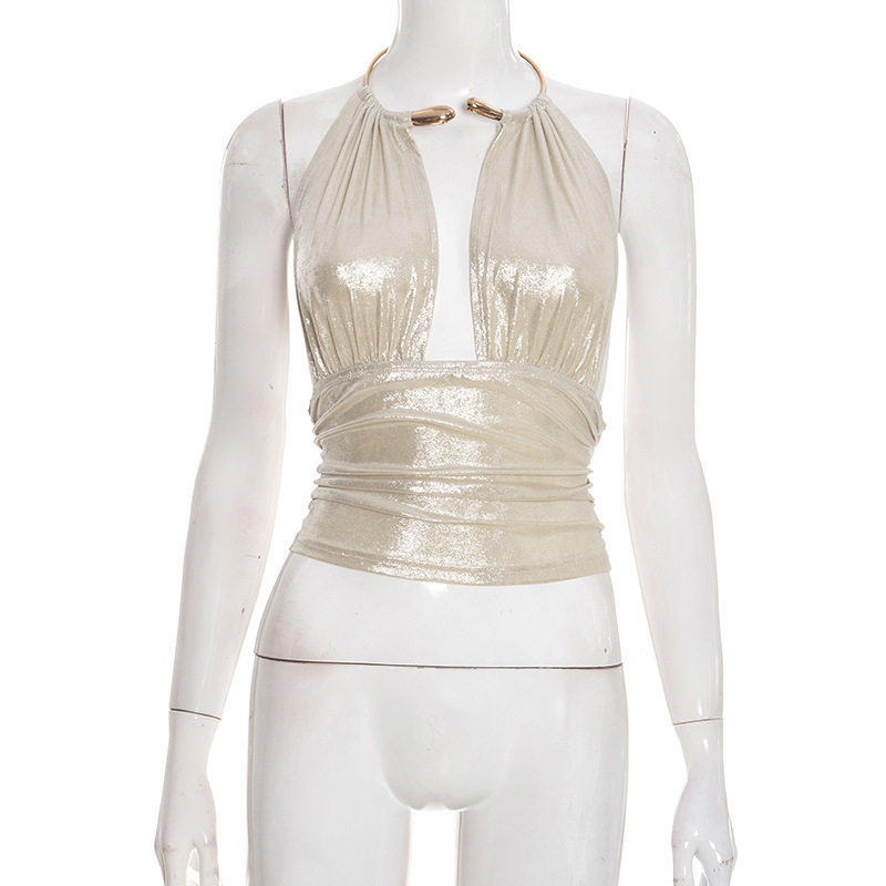 Women's Sexy Deep V-Neck Halter Short Top - Apricot, S