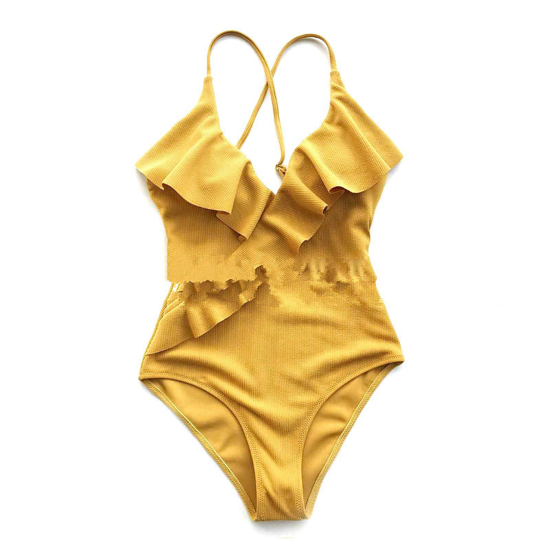 Ruffled one-piece swimsuit - Yellow, L