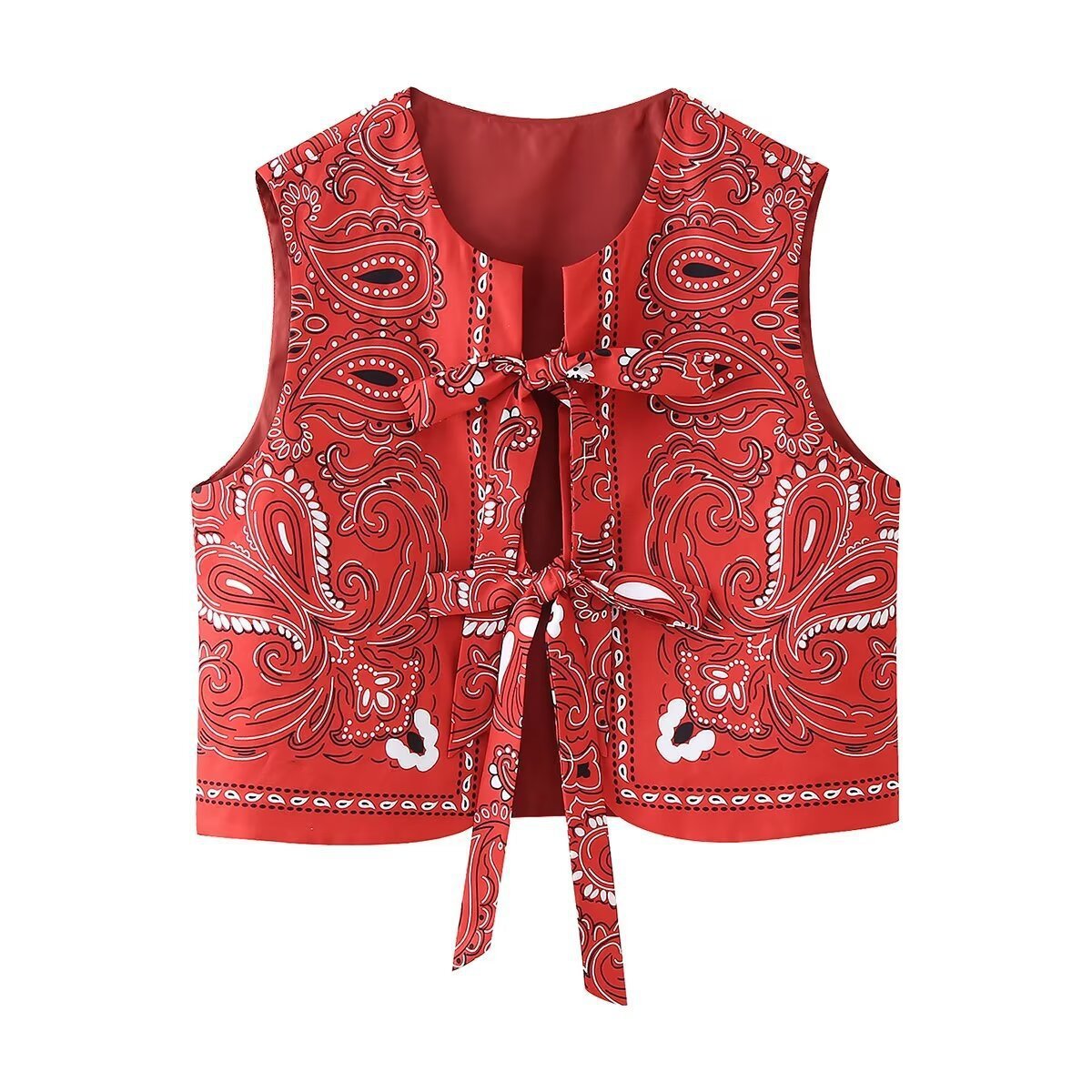 Women's New Casual Round-neck Tie-dye Printed Cotton Vest - Red, S