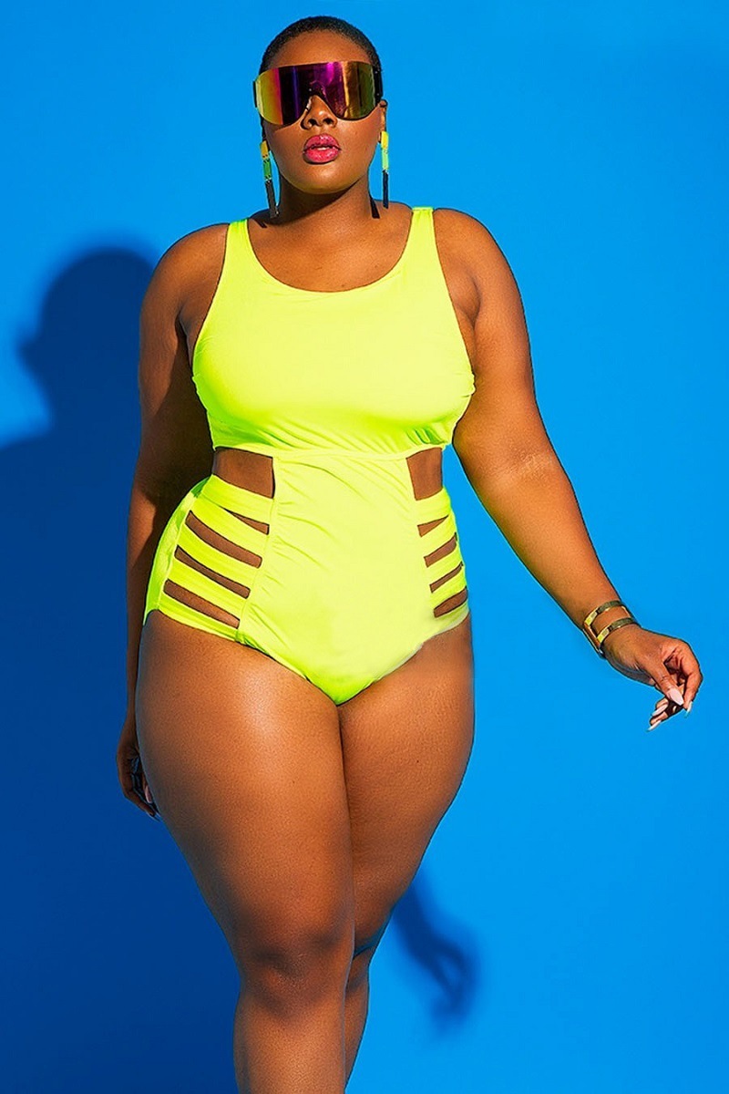 Women's plus size swimsuit - Yellow, 4XL