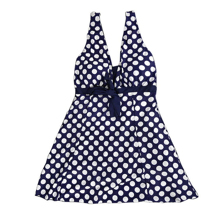 Print plus-size skirt split swimsuit - Polka dots, 4XL
