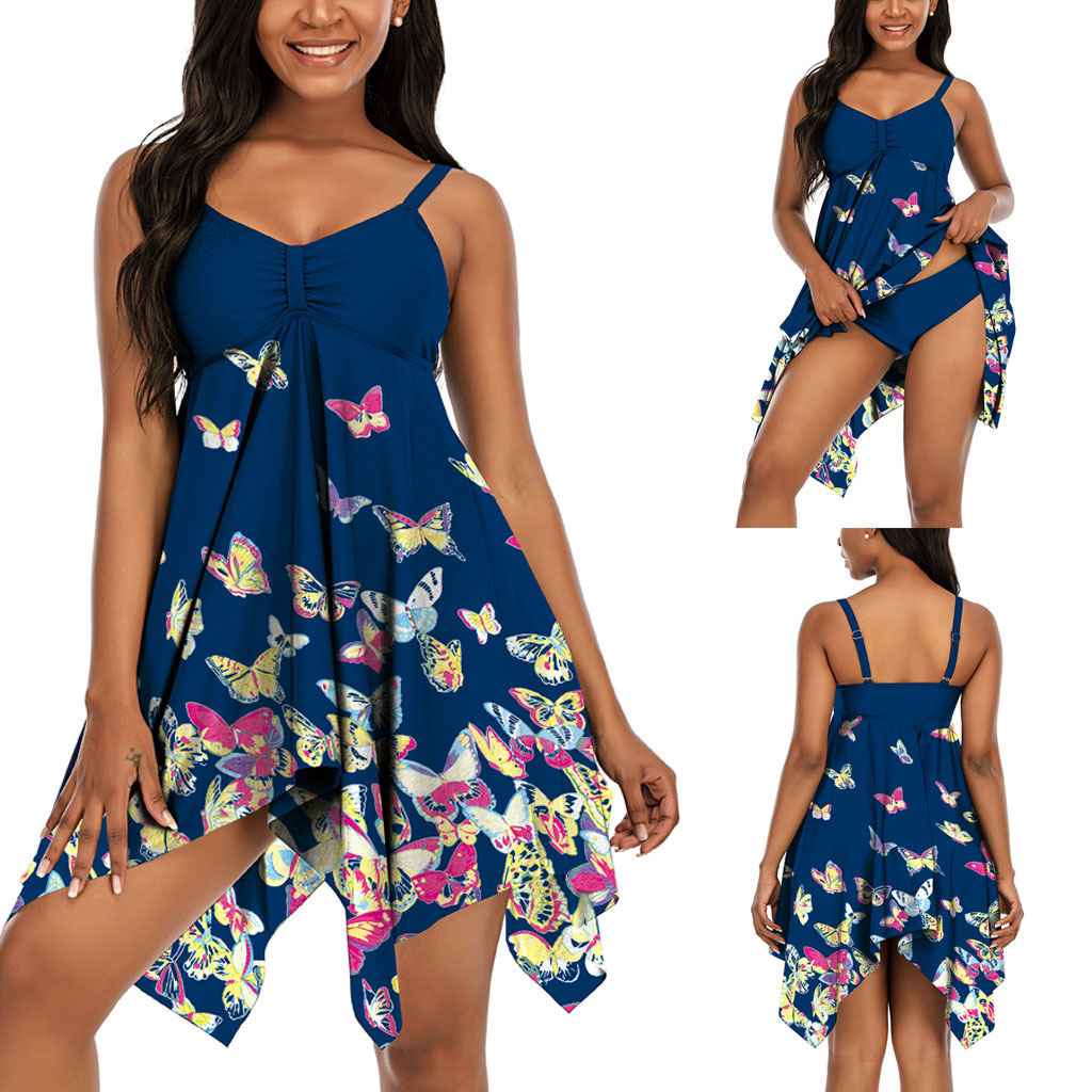 Split Conservative Slim Fit Triangle Swimsuit - Butterfly, S
