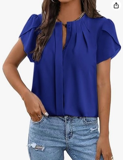 Women's Collar Decorated With Buttons Short-sleeved Shirt Casual Top - Blue, XL